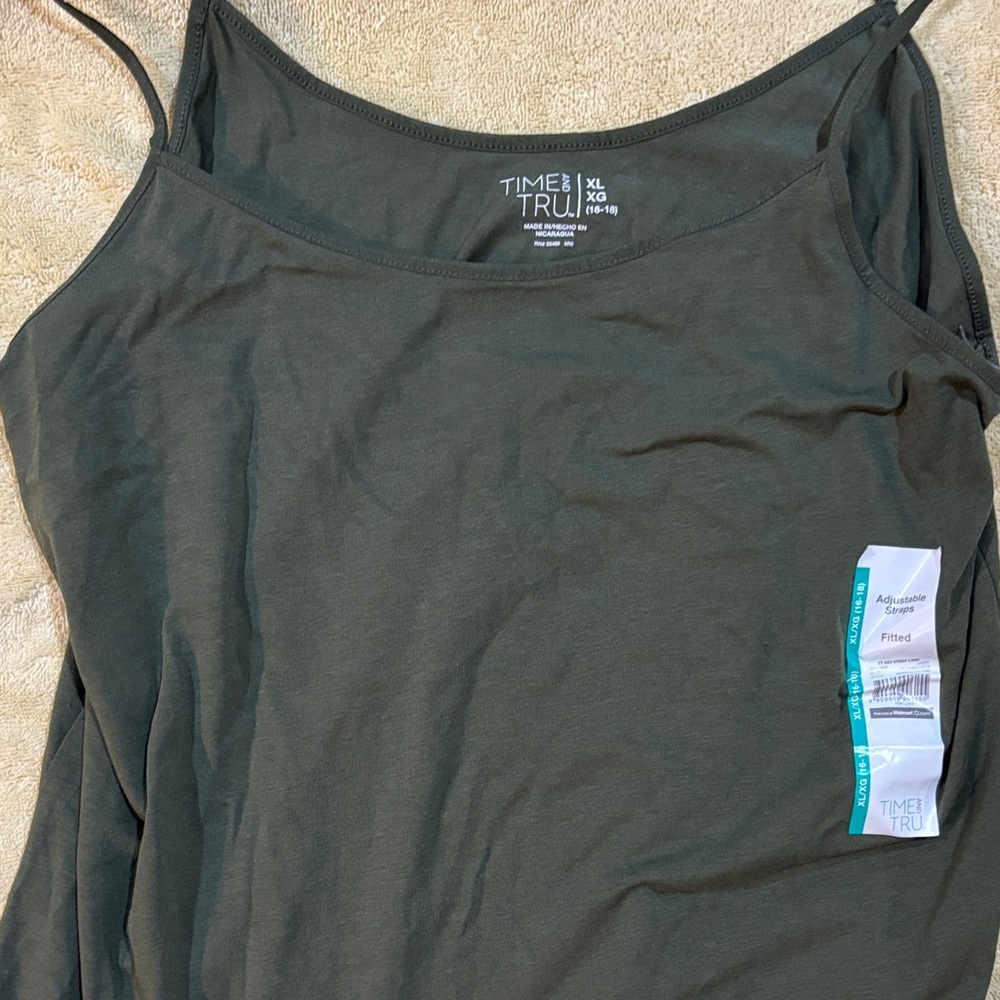 Time and Tru Olive Spaghetti Strap Camisole